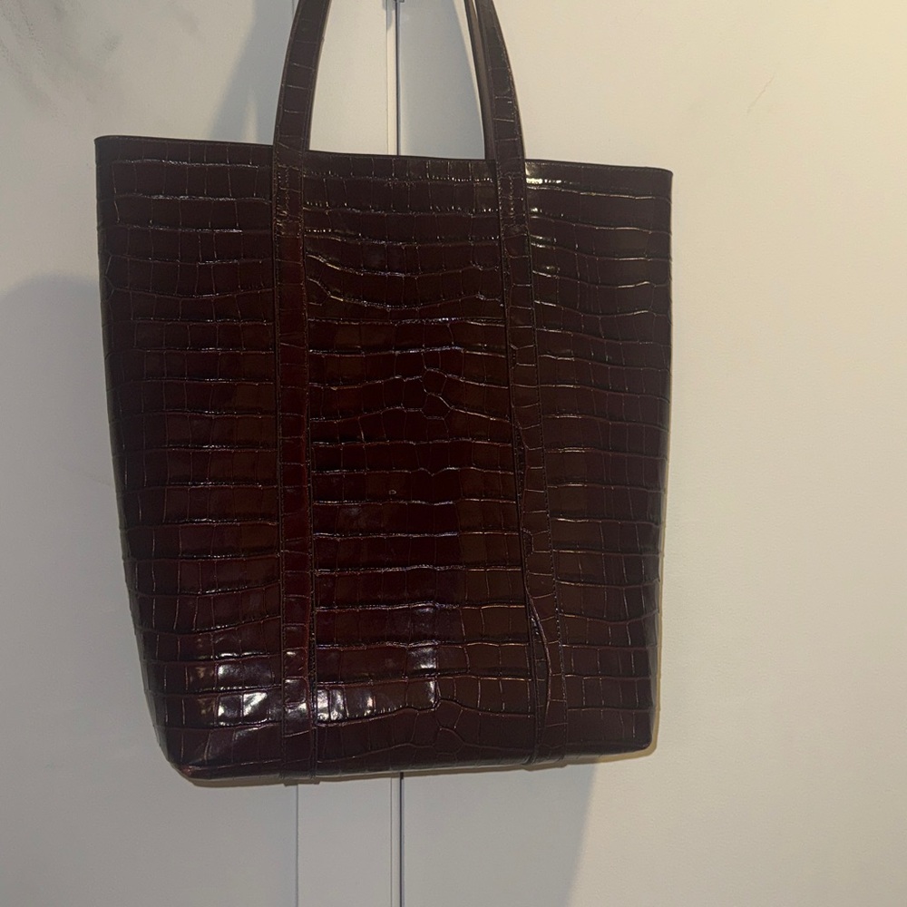 Sezane Croc-Embossed Leather Tote in Deep Burgundy - Picture 4 of 6
